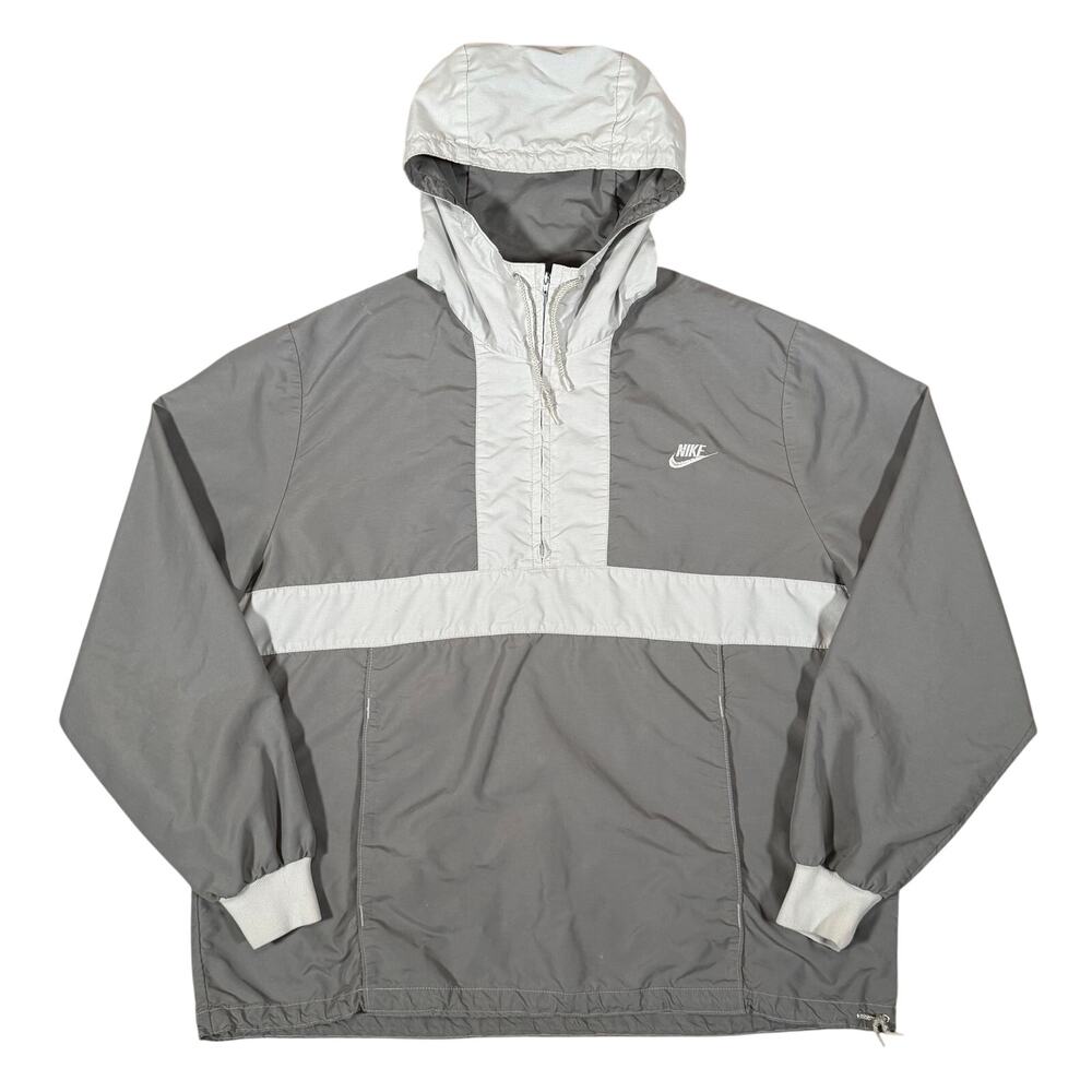Vintage 80s Nike Windbreaker Jacket Gray Half Zip Hooded Pullover Size Large